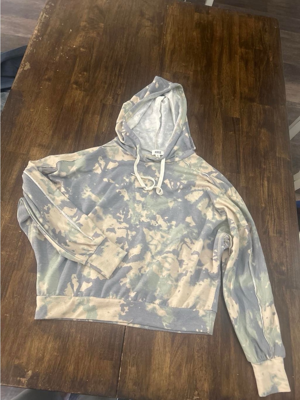 BKE Women's Tie-Dye Hoodie Sweatshirt - Blue & Cream